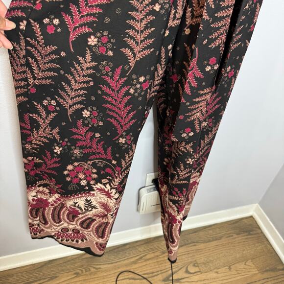 One September Jumpsuit  Wide Leg Wrap Bodice Embroidered Black Burgundy Boho XS - Picture 8 of 14